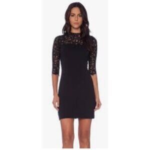 Guess Black Lace Trim 1/2 Sleeve Fitted High Neck Mini Dress size XS